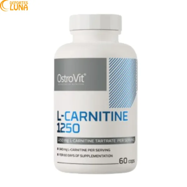 OstroVit L-Carnitine 1250 mg en bote de 60 cápsulas con L-carnitina tartrato.
