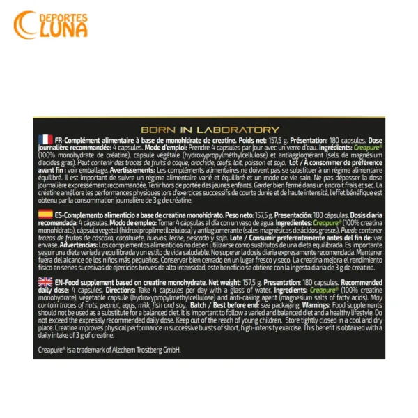Crealuxe 180 cápsulas – Creatina Creapure® en cápsulas nutricion