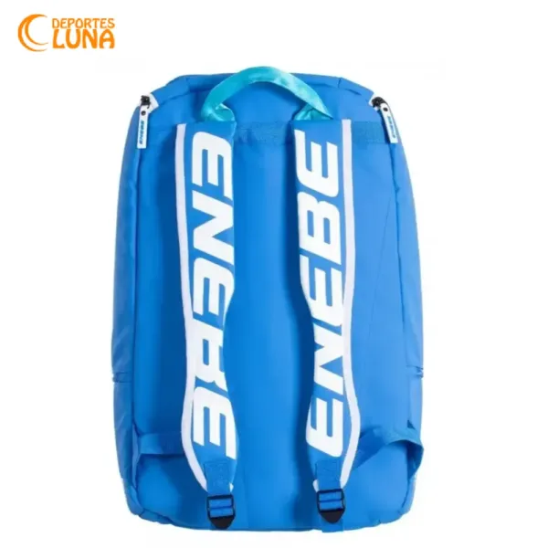 Mochila Enebe Mustang azul y blanca para pádel trasera