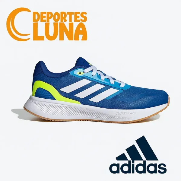 Zapatillas Adidas Runfalcon 5 J azul con detalles verdes para niño