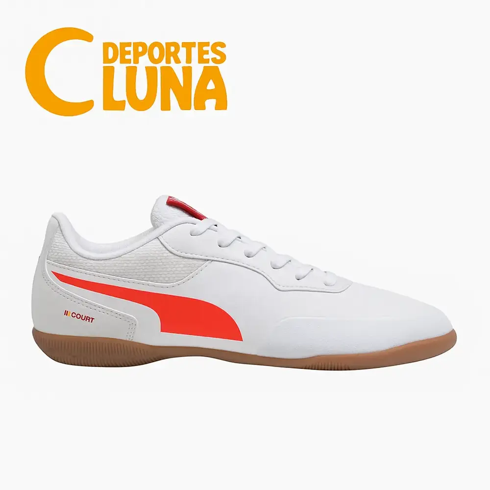 truco-iii-jr Zapatillas de fútbol sala Puma Truco III JR blancas con detalles naranjas