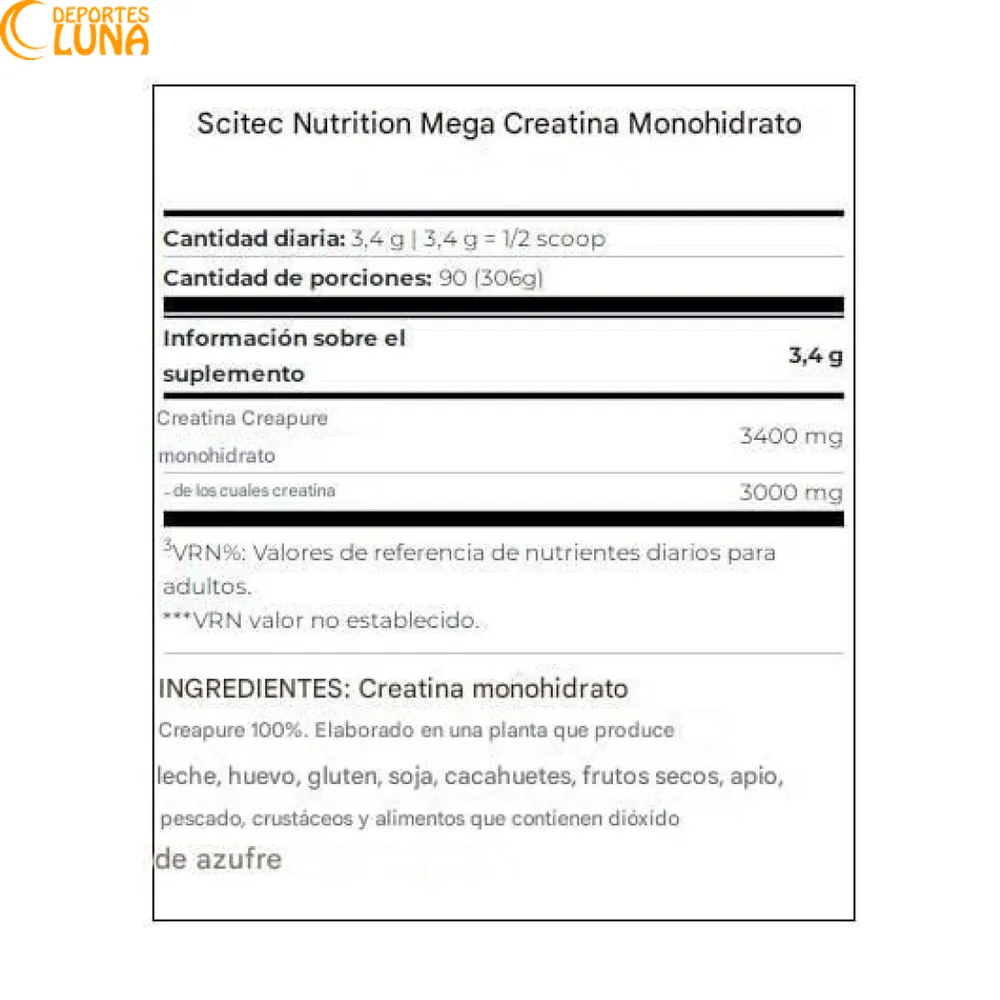 Mega-creatine-monohydrate-306g-creapure mega creatine monohidrate 306g creapure informacion nutricional