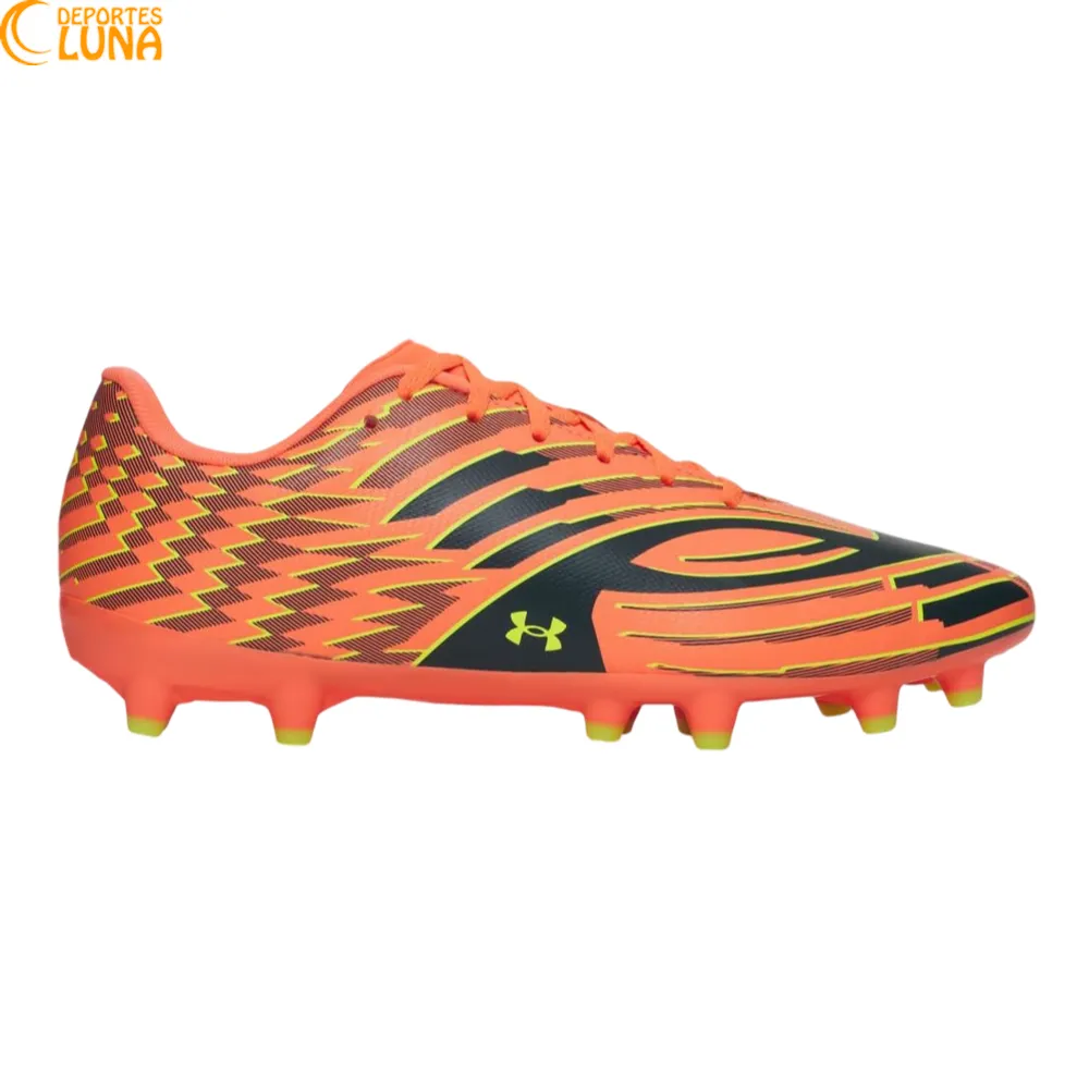 Under Armour Shadow Club 4 FG naranja – Vista lateral Botas de fútbol Under Armour Shadow Club 4 FG en color naranja vistas de perfil para césped natural firme.