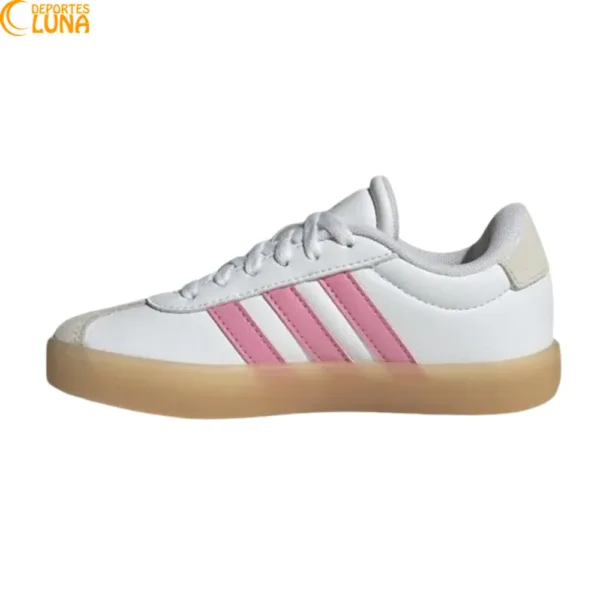 Vista lateral adidas VL Court 3.0 K IH3483 blanco y rosa