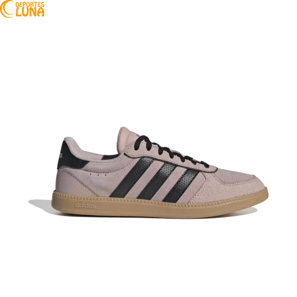 Adidas Breaknet Sleek KK2228 Mujer Lila - Vista Lateral Adidas Breaknet Sleek KK2228 mujer lila con tres bandas negras y suela caramelo